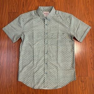 RSVLTS Kunuflex Short Sleeve Button-Up Shirt Light Blue Green Geometric Large